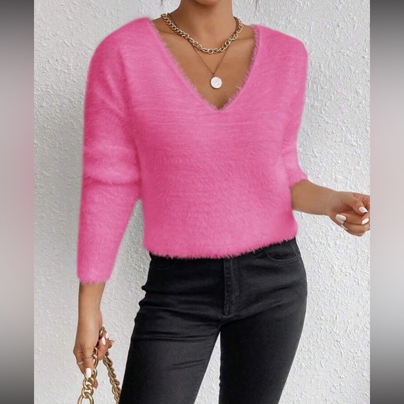 Orange V-Neck Soft Knit Sweater - Picture 15 of 16